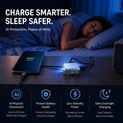 140W Smart Auto Stop Charging Adapter - USB-C Fast Charger with Physical Cut-Off and Automatic Power-Off Timer for Phones, Tablets, and All USB Devices, Preventing Overcharging and Extending Battery Life