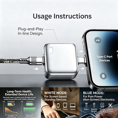 140W Smart Auto Stop Charging Adapter - USB-C Fast Charger with Physical Cut-Off and Automatic Power-Off Timer for Phones, Tablets, and All USB Devices, Preventing Overcharging and Extending Battery Life
